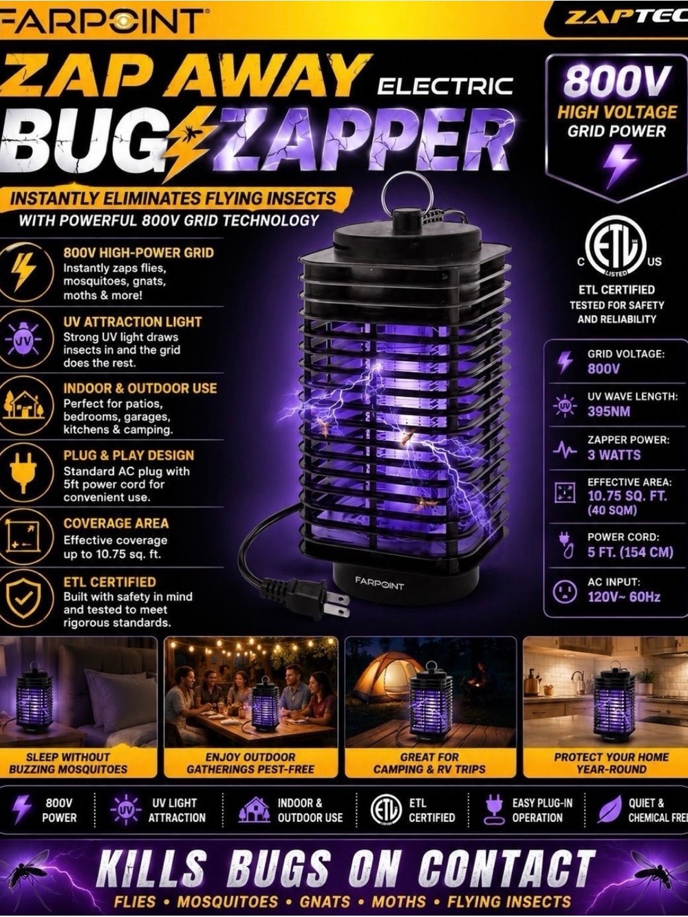 Zap Away Electric Bug Zapper - Black
